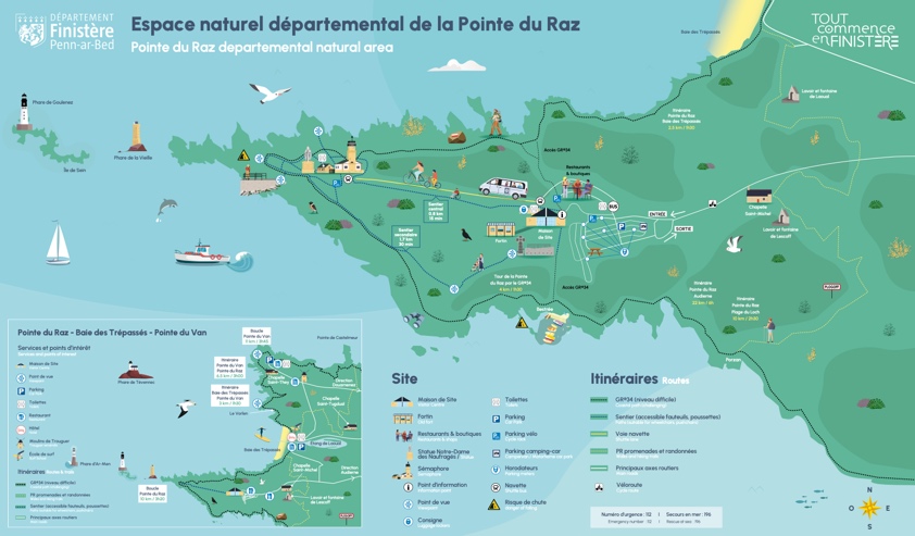 Une carte montrant les différents sites de réserve naturelle sur le Cap Sizun